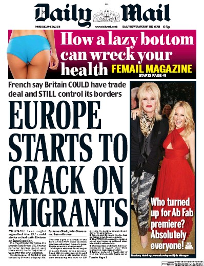 Daily Mail Newspaper Front Page for 30 June 2016