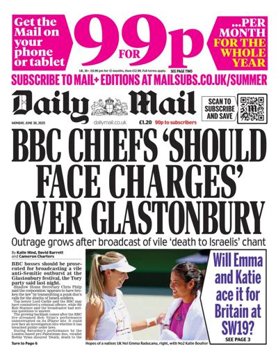 Daily Mail (UK) Newspaper Front Page for 30 June 2025