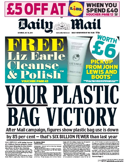 Daily Mail Newspaper Front Page for 30 July 2016