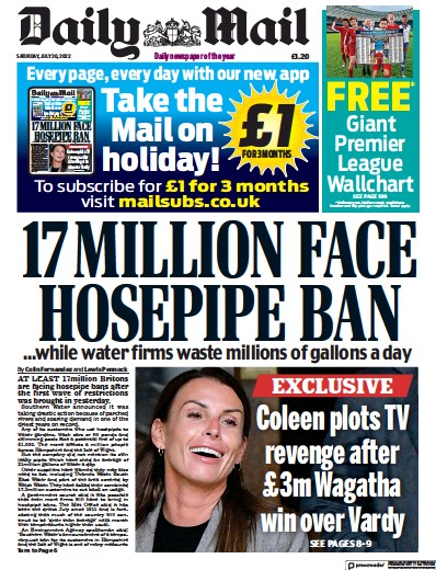 Daily Mail (UK) Newspaper Front Page for 30 July 2022