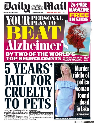 Daily Mail Newspaper Front Page for 30 September 2017