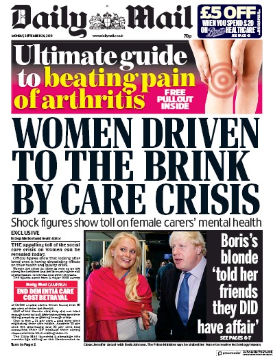 Daily Mail Newspaper Front Page for 30 September 2019