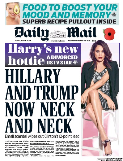 Daily Mail Newspaper Front Page for 31 October 2016