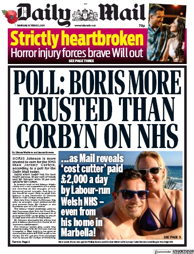 Daily Mail (UK) Newspaper Front Page for 31 October 2019