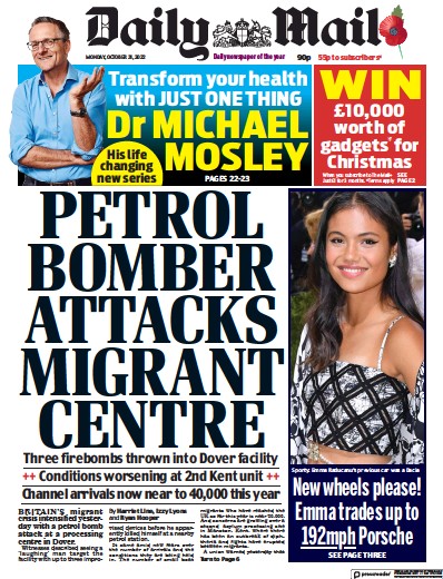 Daily Mail (UK) Newspaper Front Page for 31 October 2022