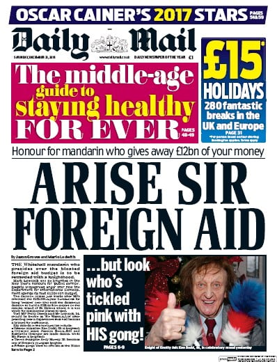 Daily Mail Newspaper Front Page for 31 December 2016