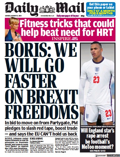 Daily Mail (UK) Newspaper Front Page for 31 January 2022