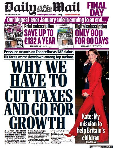 Daily Mail (UK) Newspaper Front Page for 31 January 2023
