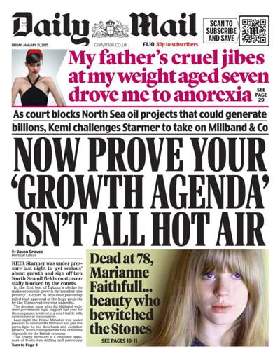 Daily Mail (UK) Newspaper Front Page for 31 January 2025