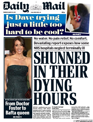 Daily Mail Newspaper Front Page for 31 March 2016
