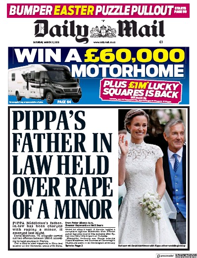 Daily Mail Newspaper Front Page for 31 March 2018