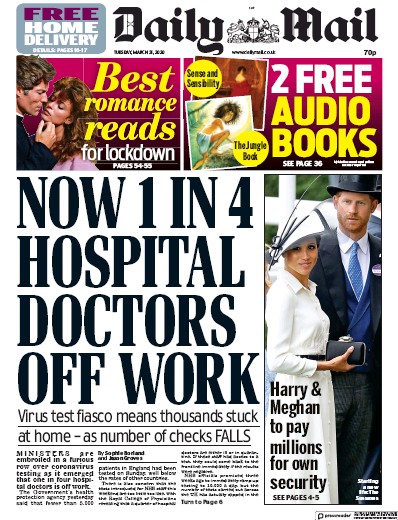 Daily Mail Newspaper Front Page for 31 March 2020