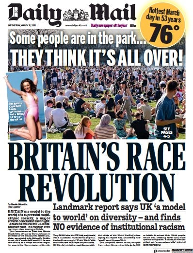 Daily Mail (UK) Newspaper Front Page for 31 March 2021