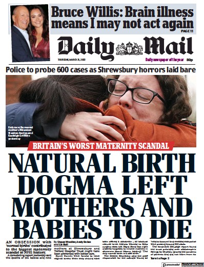 Daily Mail Newspaper Front Page for 31 March 2022