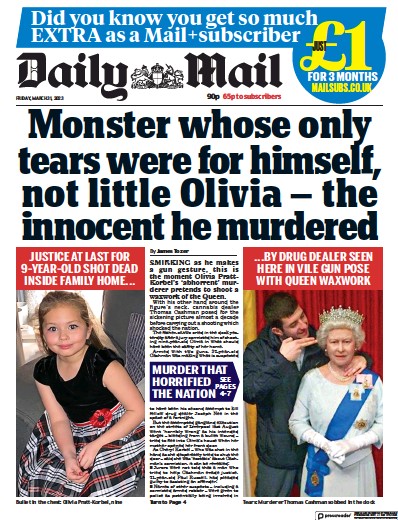Daily Mail (UK) Newspaper Front Page for 31 March 2023