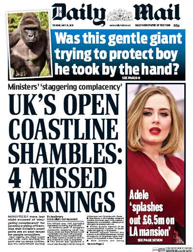 Daily Mail Newspaper Front Page for 31 May 2016