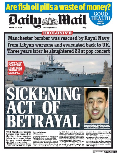 Daily Mail (UK) Newspaper Front Page for 31 July 2018