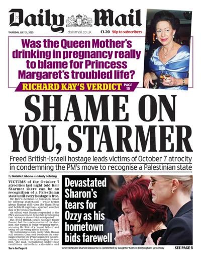 Daily Mail (UK) Newspaper Front Page for 31 July 2025