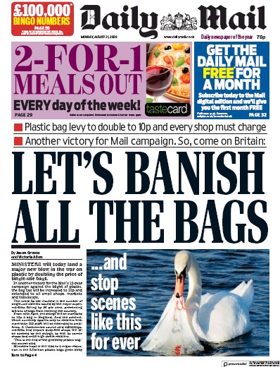 Daily Mail Newspaper Front Page for 31 August 2020