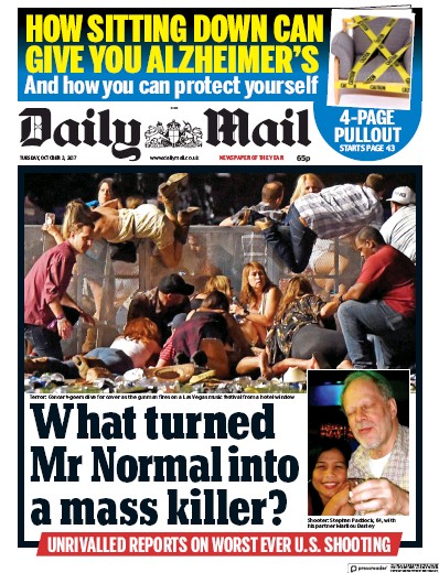 Daily Mail Newspaper Front Page for 3 October 2017