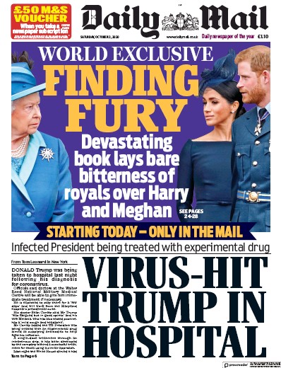 Daily Mail Newspaper Front Page for 3 October 2020