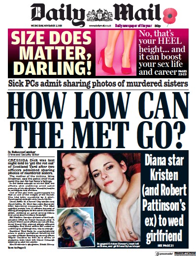 Daily Mail (UK) Newspaper Front Page for 3 November 2021