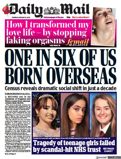 Daily Mail (UK) Newspaper Front Page for 3 November 2022