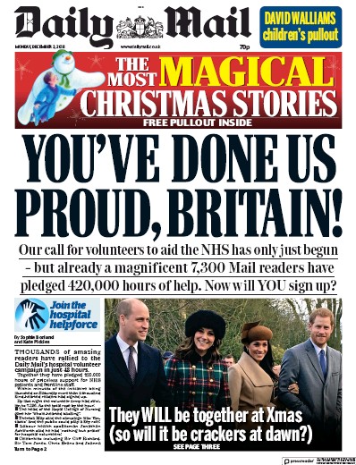 Daily Mail Newspaper Front Page for 3 December 2018