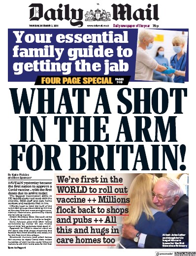 Daily Mail Newspaper Front Page for 3 December 2020