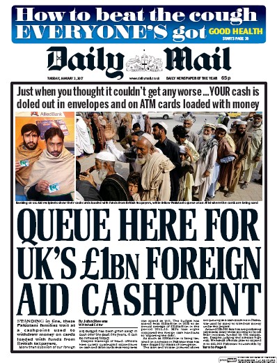 Daily Mail Newspaper Front Page for 3 January 2017