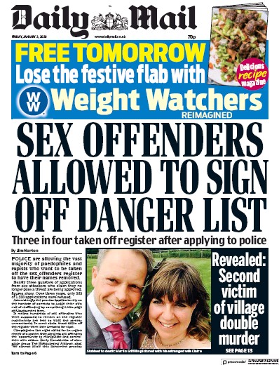 Daily Mail Newspaper Front Page for 3 January 2020