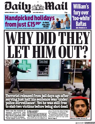 Daily Mail Newspaper Front Page for 3 February 2020