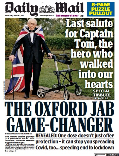 Daily Mail (UK) Newspaper Front Page for 3 February 2021