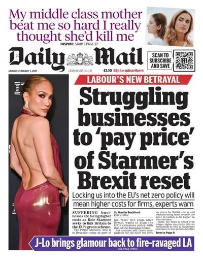 Daily Mail (UK) Newspaper Front Page for 3 February 2025