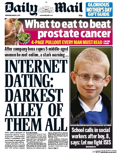Daily Mail Newspaper Front Page for 3 March 2016