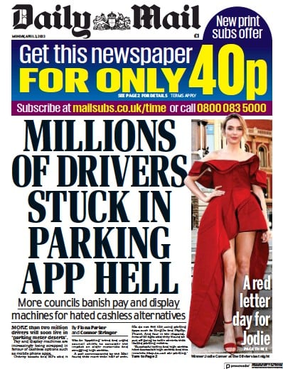 Daily Mail (UK) Newspaper Front Page for 3 April 2023