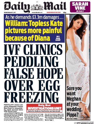 Daily Mail Newspaper Front Page for 3 May 2017
