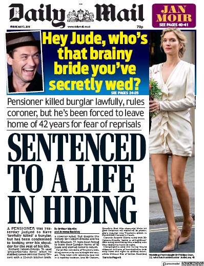 Daily Mail Newspaper Front Page for 3 May 2019