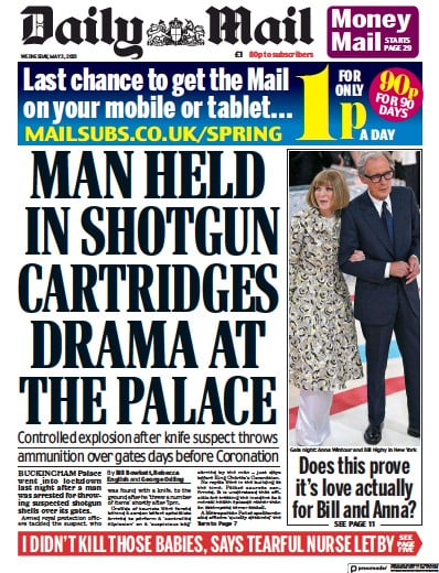 Daily Mail (UK) Newspaper Front Page for 3 May 2023