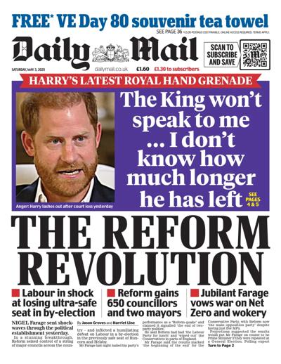 Daily Mail (UK) Newspaper Front Page for 3 May 2025