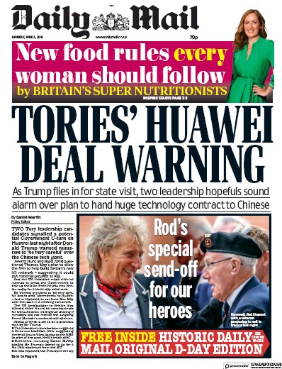 Daily Mail Newspaper Front Page for 3 June 2019