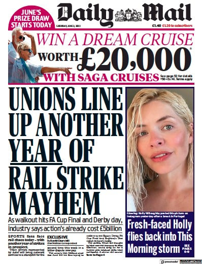 Daily Mail (UK) Newspaper Front Page for 3 June 2023