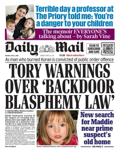 Daily Mail (UK) Newspaper Front Page for 3 June 2025