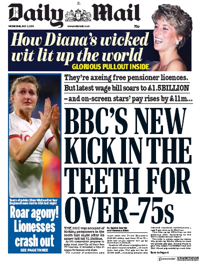 Daily Mail Newspaper Front Page for 3 July 2019