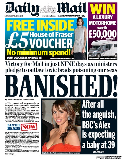 Daily Mail Newspaper Front Page for 3 September 2016