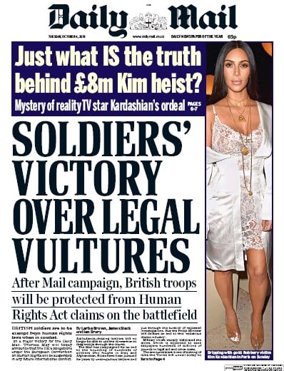 Daily Mail Newspaper Front Page for 4 October 2016