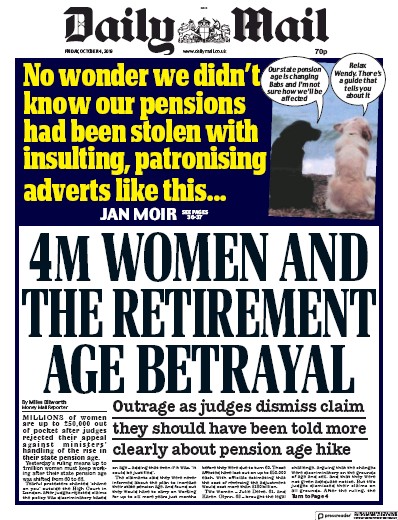 Daily Mail Newspaper Front Page for 4 October 2019