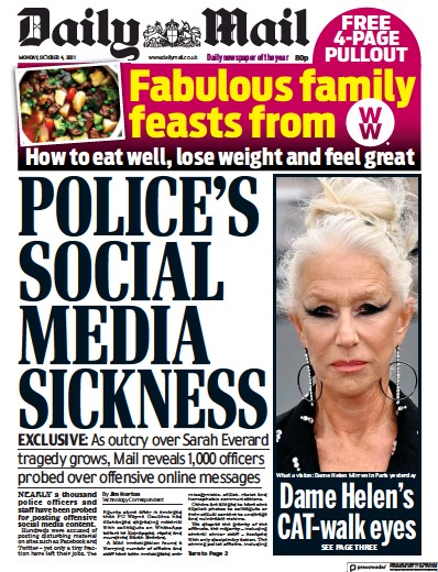 Daily Mail (UK) Newspaper Front Page for 4 October 2021