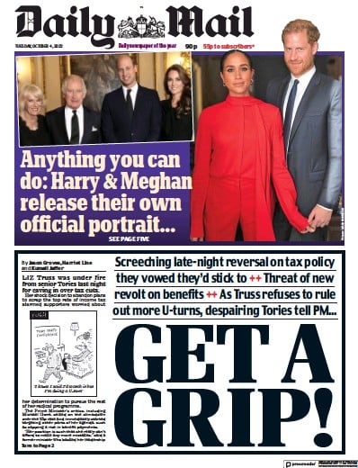 Daily Mail (UK) Newspaper Front Page for 4 October 2022