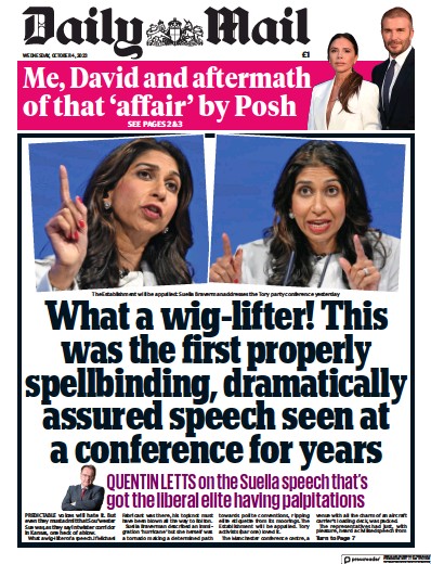 Daily Mail (UK) Newspaper Front Page for 4 October 2023